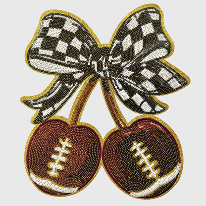 Football Bow Cherry Sequin Patch