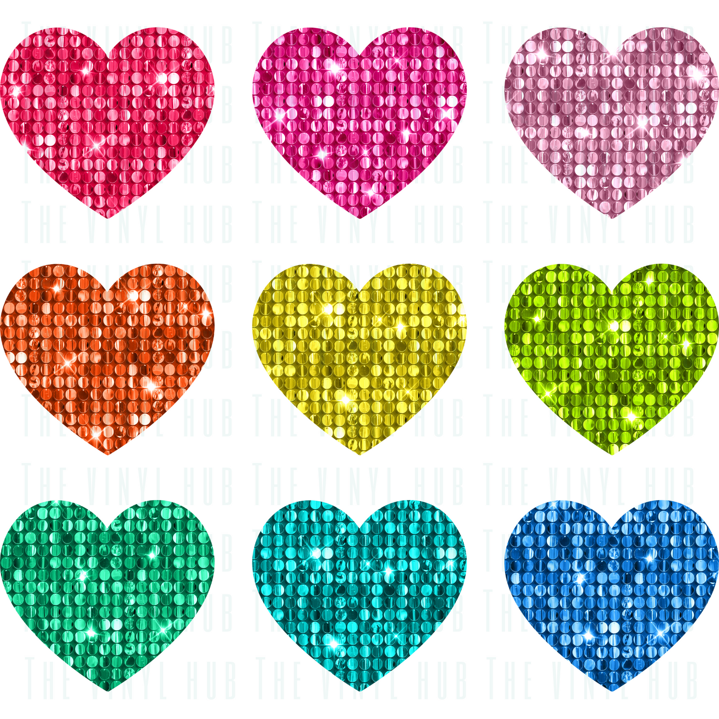 Colorful Sequin Hearts- Ready to Press Transfer