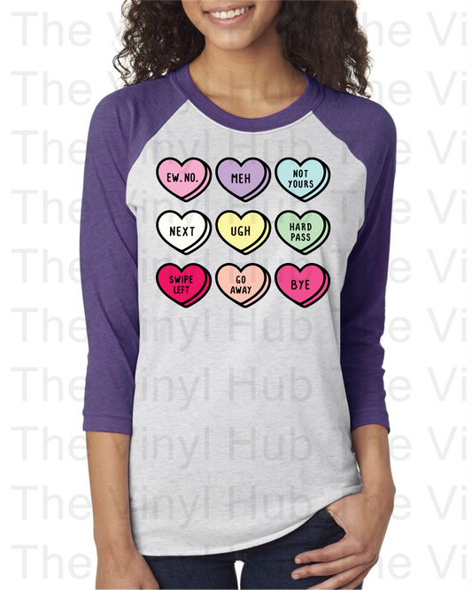 Valentine's Rejection Conversation Hearts Raglan T-Shirt